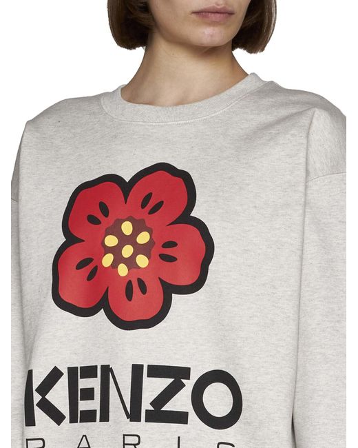 KENZO White Flower And Logo Cotton Sweatshirt