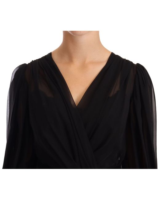 Dolce & Gabbana Black Elegant V-Neck Silk Blend Mini Dress