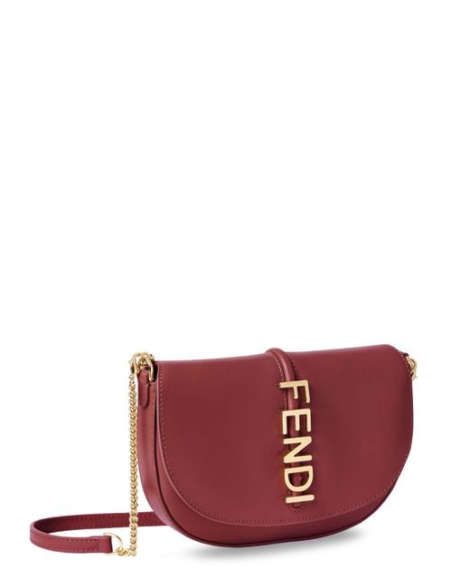 Fendi Red Wallet On Chain Graphy Leather Crossbody Bag