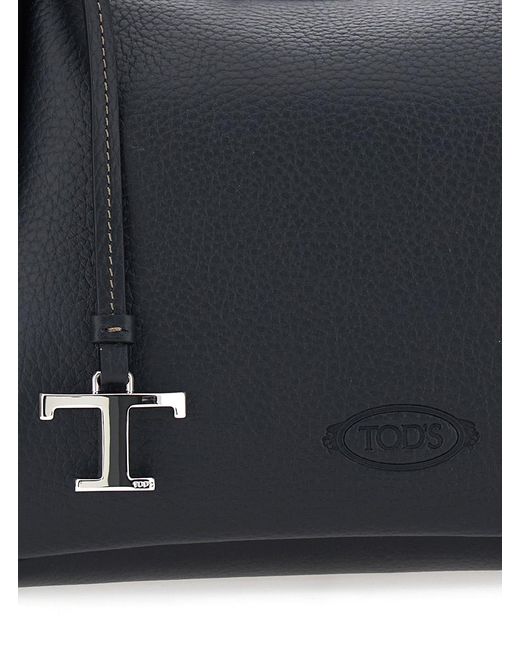 Tod's Black Shoulder Bag Calf Leather With T Plaque