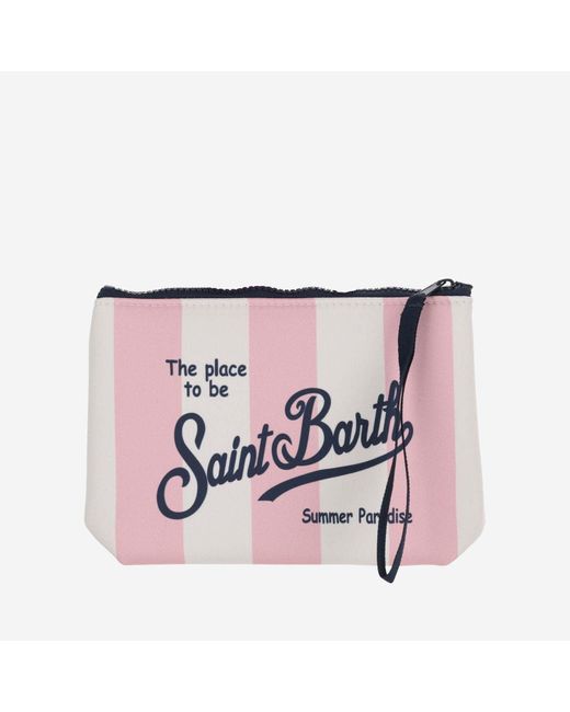 Mc2 Saint Barth Pink Scuba Clutch Bag With Striped Pattern