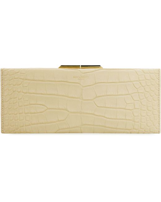 Saint Laurent White Midnight Leather Crocodile Clutch