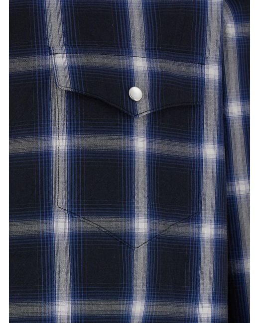 TONYWACK Blue Shirt With Classic Collar And All-Over Check Motif for men