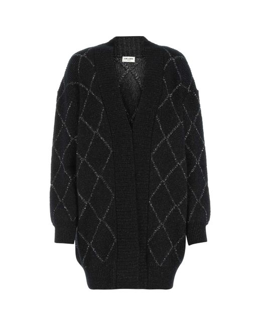 Saint Laurent Black Embroidered Oversize Cardigan Sweater