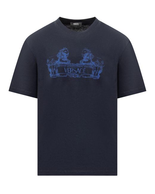 Versace Blue Cartouche Printed T-shirt for men