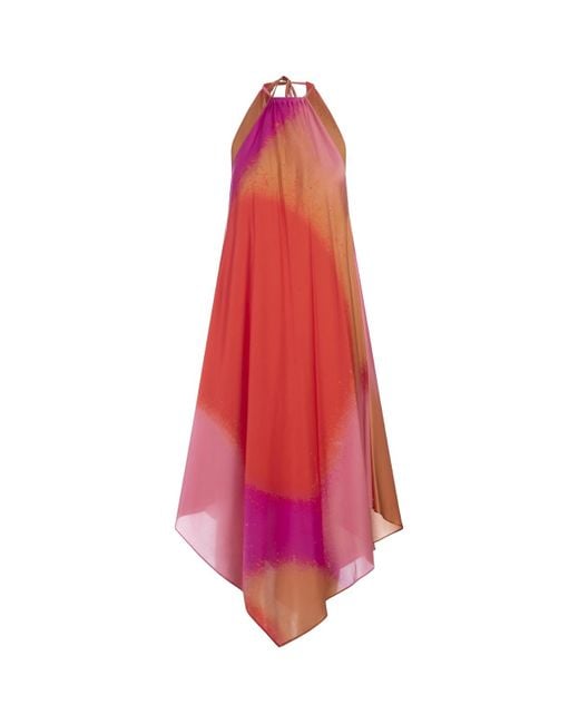 Gianluca Capannolo Red Silk Asymmetrical Sleeveless Dress