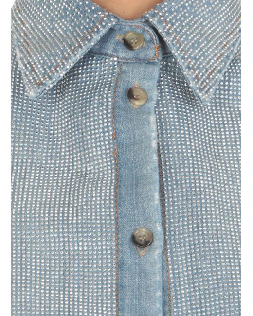 Ermanno Scervino Blue Cotton Shirt With Strass
