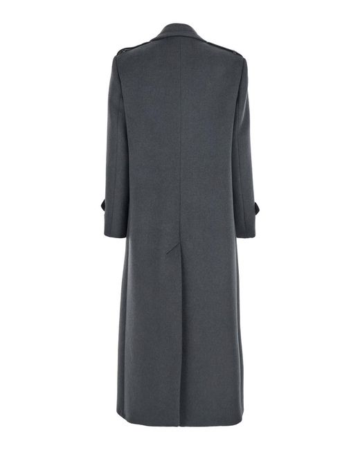 Le Plain Gray Double-Breasted Coat With Wide Notched Revers