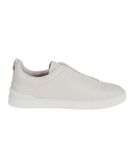 Zegna White Triple Stitch Low Top Sneakers for men