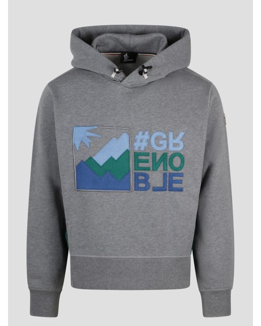 3 MONCLER GRENOBLE Gray Mountain Logo Hoodie for men