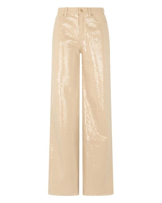 7 For All Mankind Natural Wide-Leg Trousers Cotton