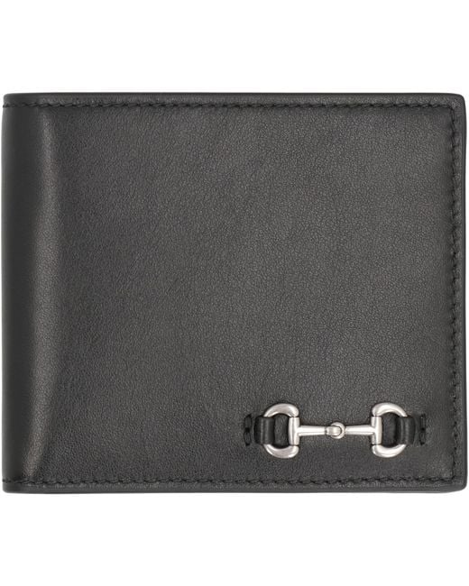 Gucci Gray Bi-Fold Wallet With Clip Calfskin & Cardholders for men