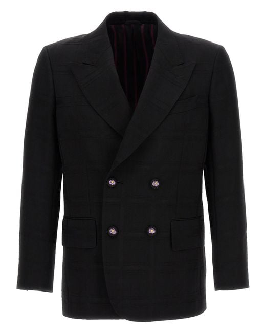 Etro Black Check Double-Breasted Blazer for men