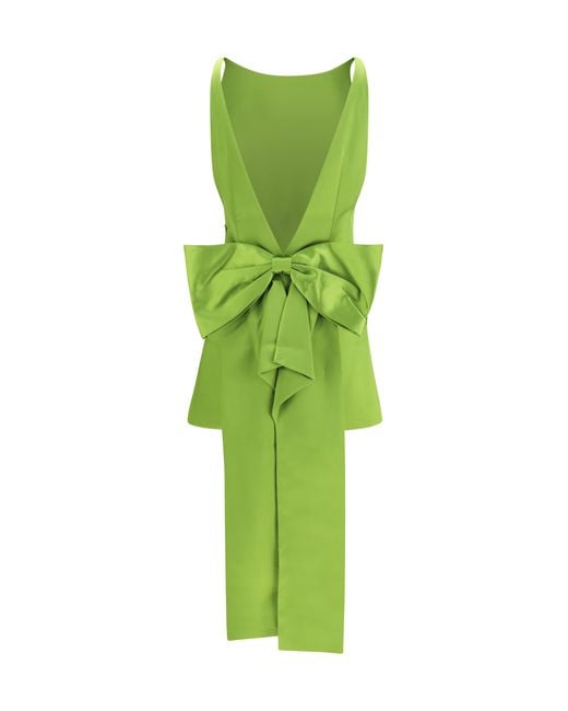 Self-Portrait Green Satin Dress With Back Bow