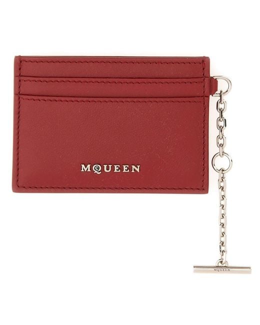 McQueen Red Sling Card Holder Leather Wallets & Purses