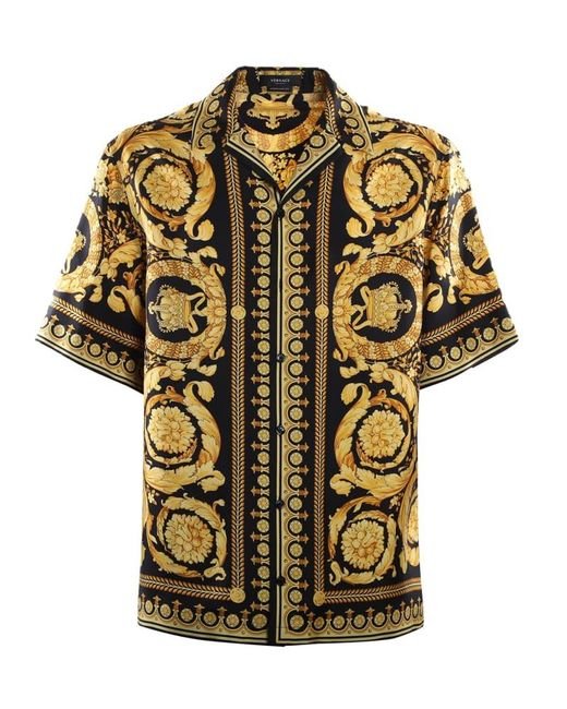 Versace Baroque Print Silk Shirt in Metallic for Men | Lyst