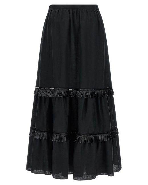 Kiton Black Fringed Skirt