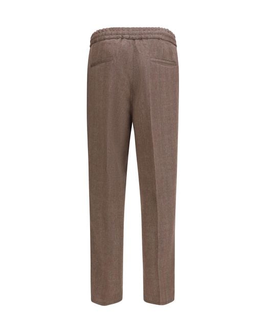 Brunello Cucinelli Brown Herringbone Linen And Wool Pants Linen; Merino Ovis Aries for men
