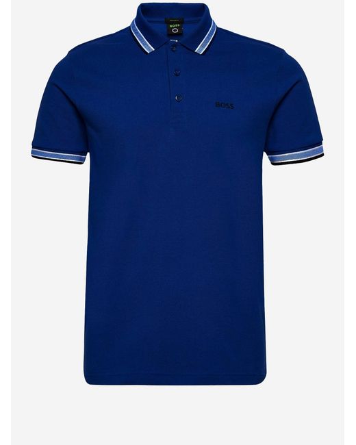 Boss Blue Polo Shirt Piqué Cotton for men