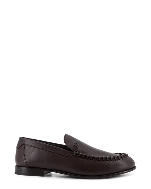 Fendi White Flat Shoes Chocolate Pelle for men