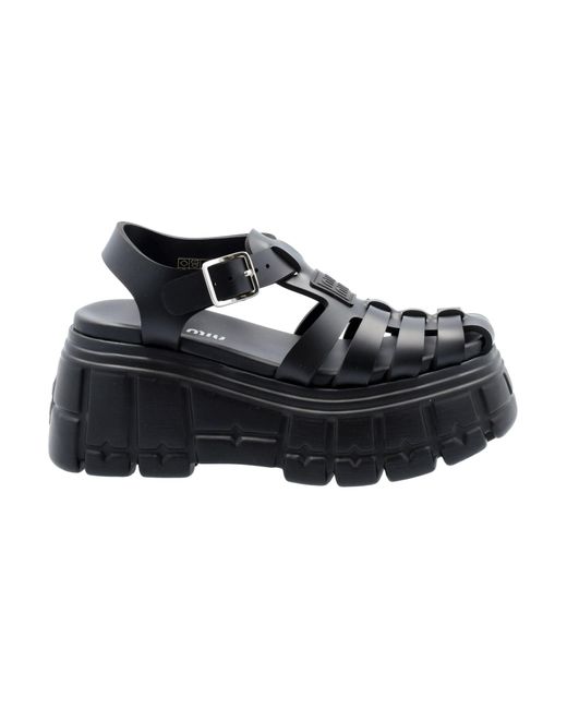 Miu Miu Rubber Wedge Soft Cage Sandals in Black - Save 10% - Lyst
