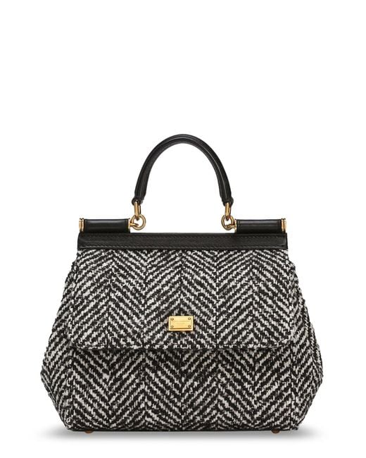 Dolce & Gabbana Black Sicily Medium Chevron Fabric Shoulder Bag