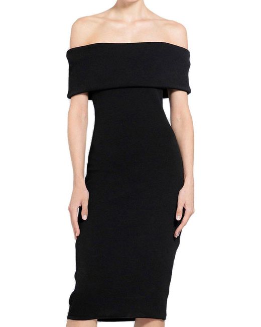 Bottega Veneta Black Off-the-shoulder Fitted Dress