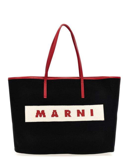 Marni Black Logo Canvas Shopping Bag Tote Bag