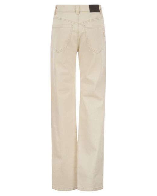 Brunello Cucinelli Natural Loose Trousers In Garment-dyed Comfort Denim With Shiny Tab