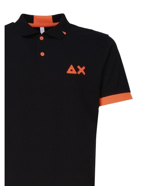 Sun 68 Black Polo T-Shirt With Front Logo for men