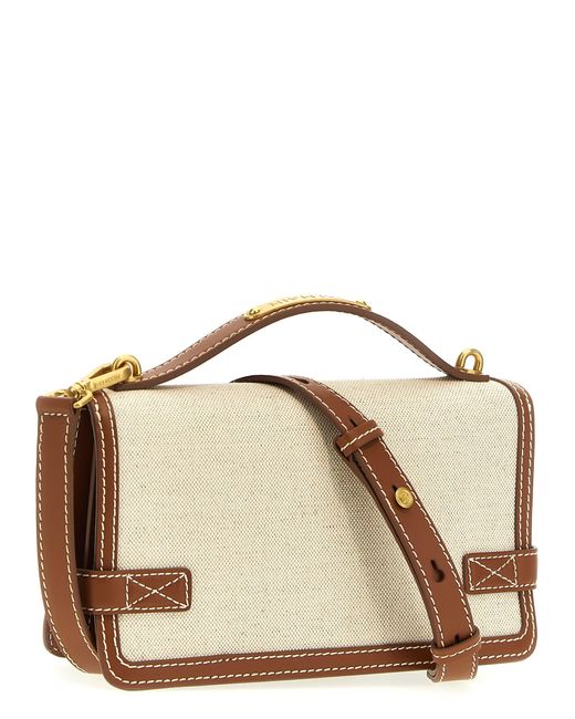 Balmain B-buzz 24 Brown Leather And Fabric Bag | Lyst