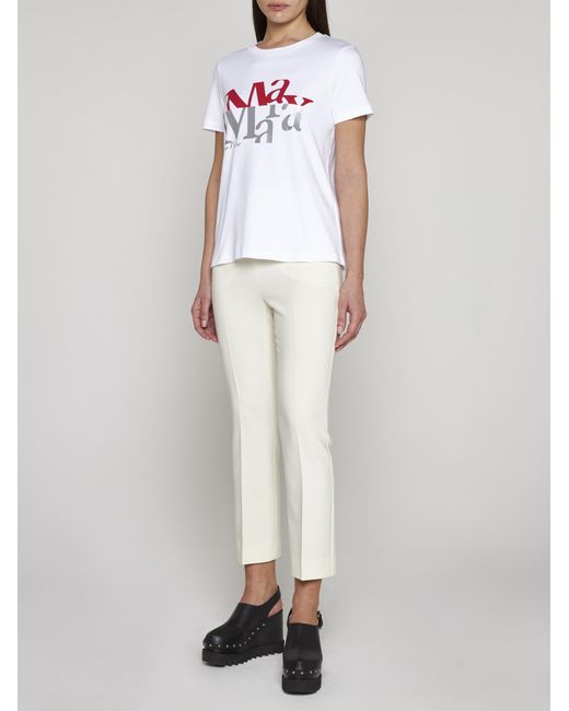 Max Mara Gilbert Logo Cotton T-shirt in White | Lyst