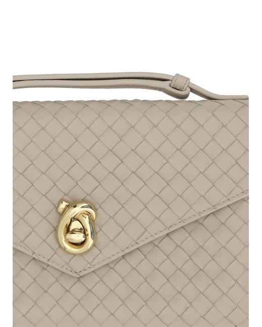 Bottega Veneta White Shoulder Bag Knot Lock Lambskin Leather
