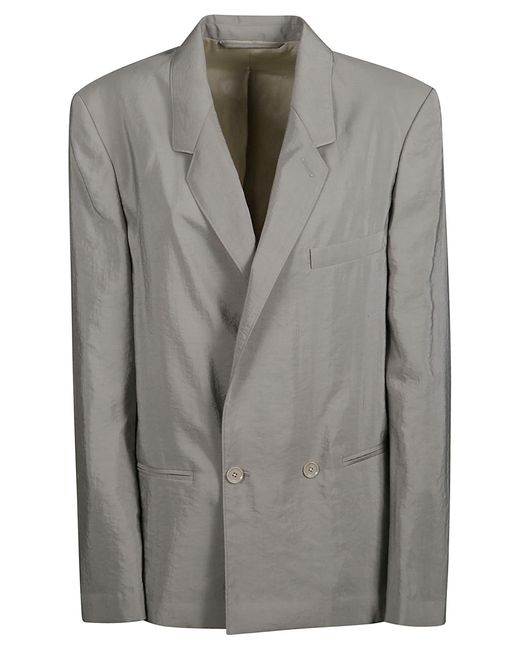Lemaire Gray Double-Breasted Long-Sleeved Crinkled Blazer