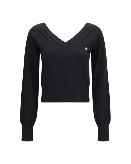 Vivienne Westwood Black V-Neck Sweater Beatrice Cotton Cashmere