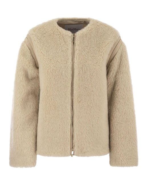 Max Mara Natural Panno Teddy Fabric Crew Neck Jacket