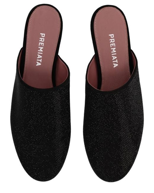 Premiata Black Leather Slipper With Rhinestones