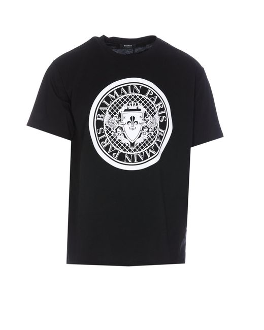 Balmain Paris Coin Flock Logo T-shirt in Black for Men | Lyst