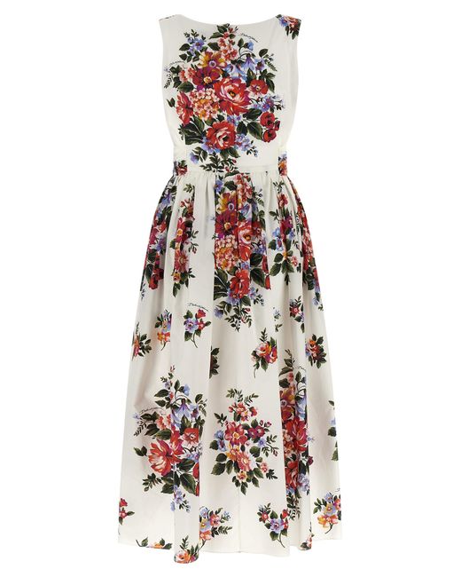 Dolce & Gabbana White Flower Print Long Dress