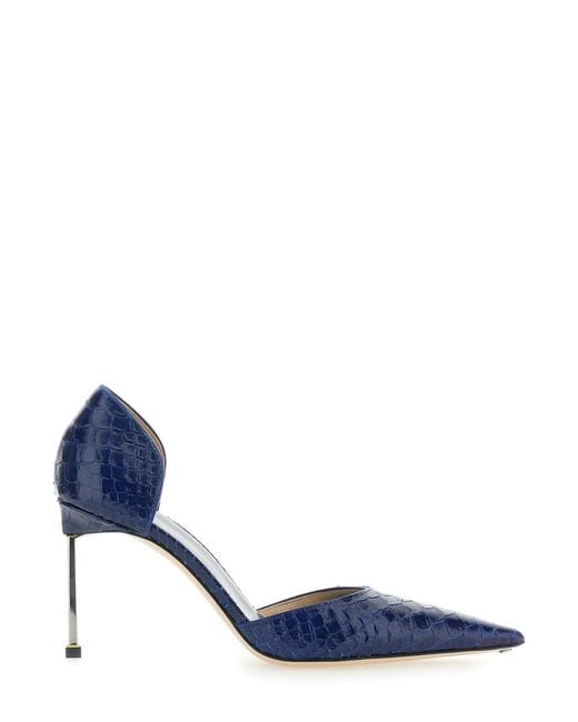 Tom Ford Blue 'D'Orsay' Pumps With High Metallic Stiletto Heel And Embossed Crocodile Effect