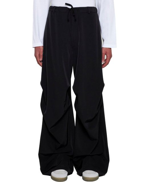 MM6 by Maison Martin Margiela Black Gather Detailed Twill Wide Leg Trousers for men