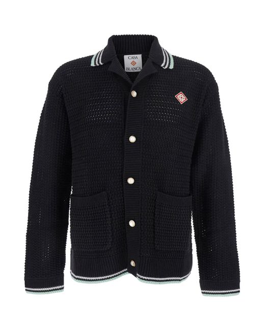 Casablanca Blue Cardigan With Logo Patch On The Front for men