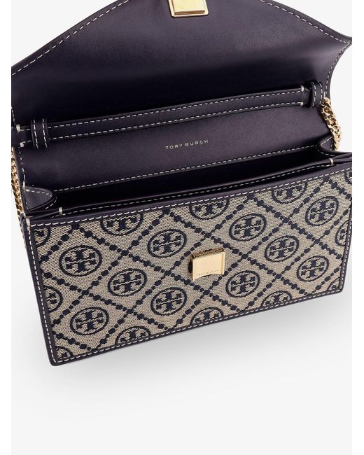 Tory Burch Blue Borsa T-Monogram Envelope Chain Wallet