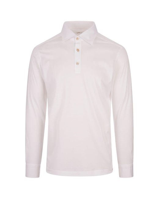 Kiton White Long-Sleeved Polo Shirt for men