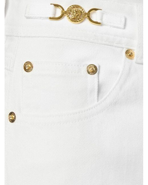 Versace White Cotton Denim Jeans With Leather Accents
