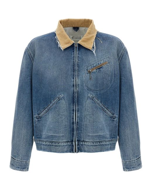 Maison Margiela Blue Stonewashed Denim With Corduroy Collar Jacket