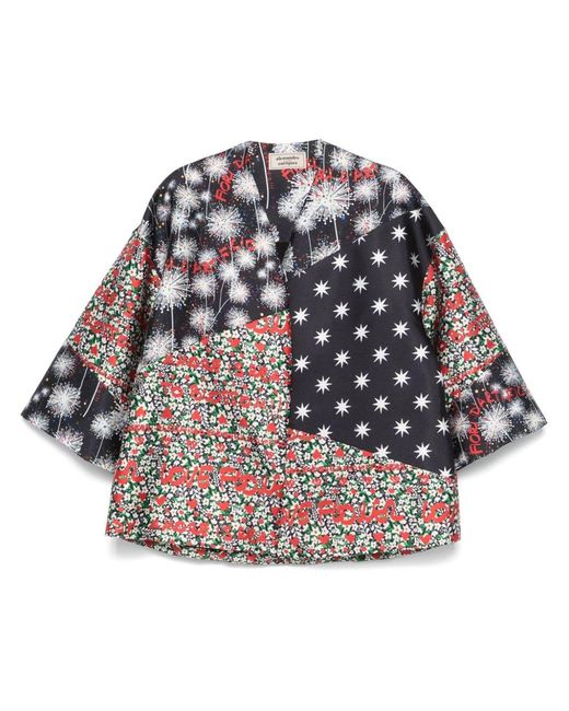 ALESSANDRO ENRIQUEZ Gray Patchwork Floral Print Tunic