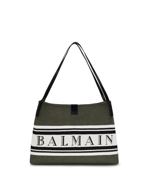 Balmain White Medium Canvas And Leather Release Tote Cotton; Polyester Shoulder Bags