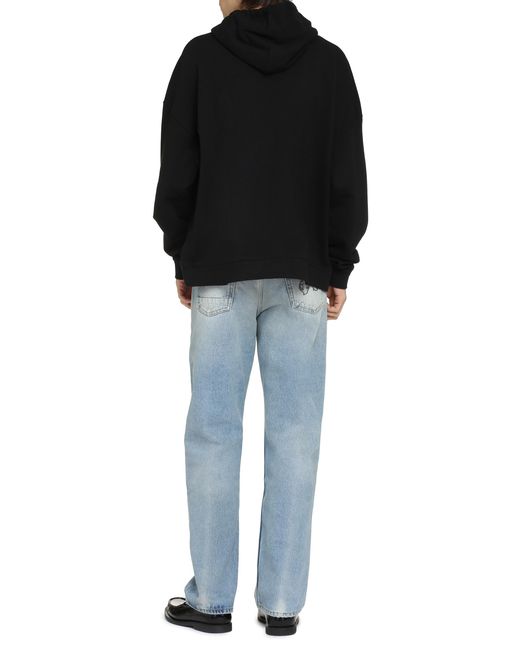 Palm Angels Black Cotton Hoodie With Ribbed Hem Jumpers for men