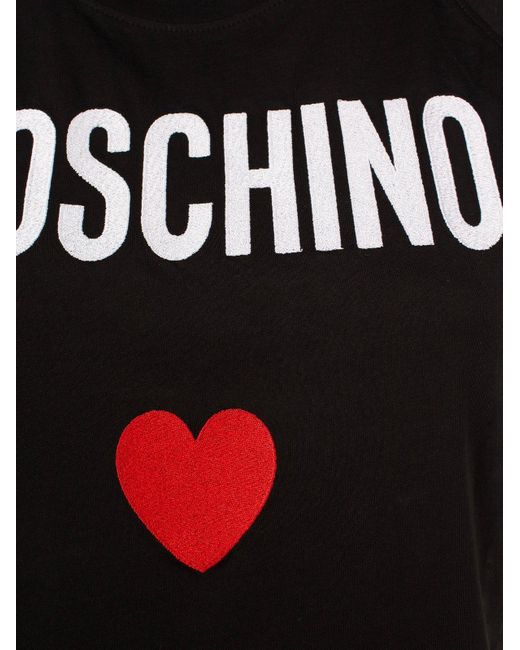 Moschino Black Logo Embroidered T-shirt Dress